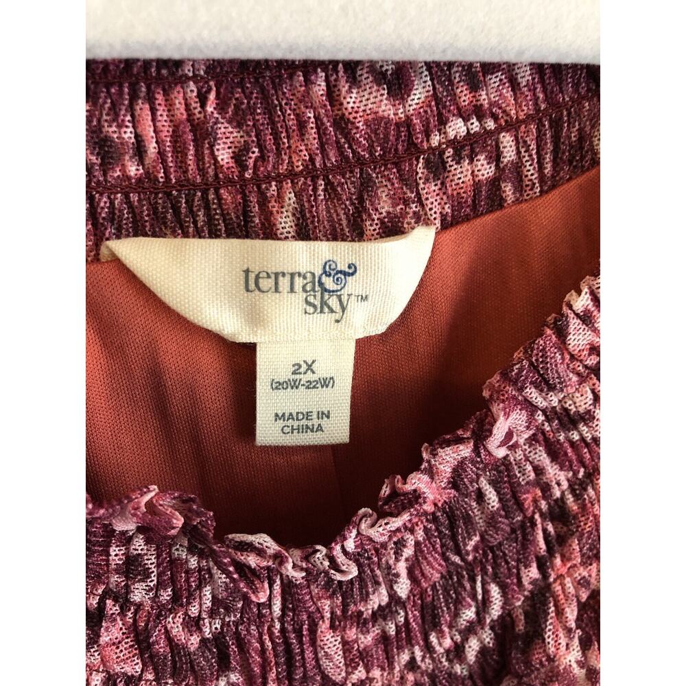 Terra &‎ Sky Womens Tunic Mesh Top 2X Long Sleeve Butterfly Shirt Boho Cottage - Picture 2 of 11